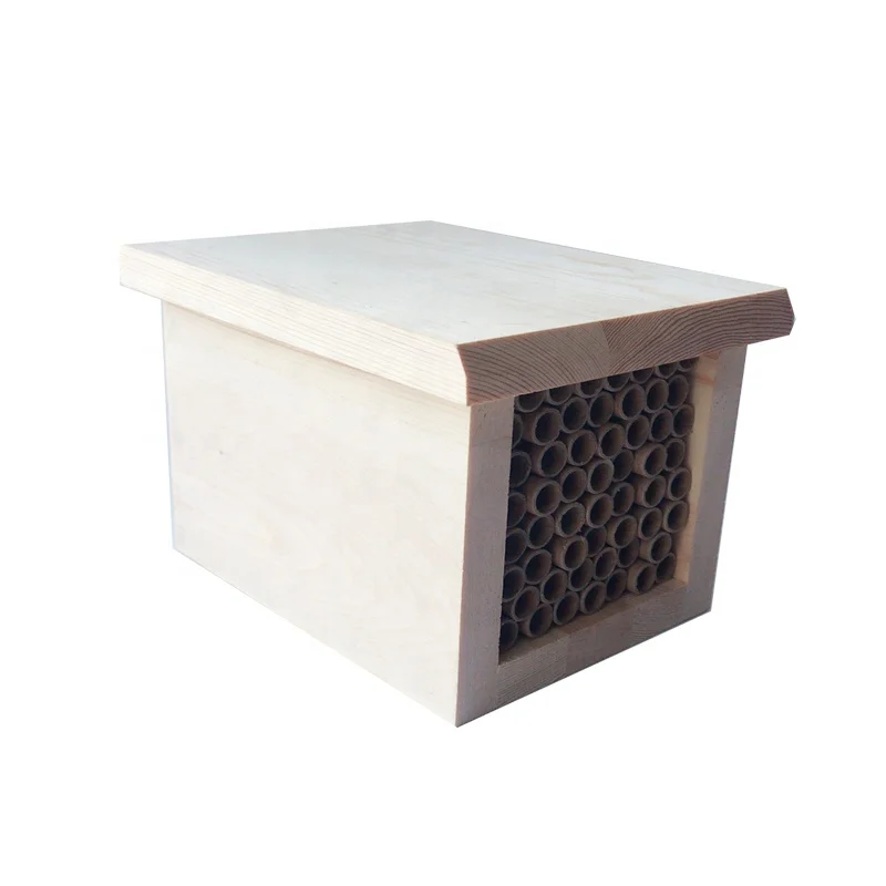 Natural quality pinewood wooden mason bee house with papertube