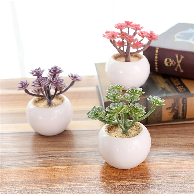 High quality Artificial mini Succulents potted with ceramics pot desk decoration  for home office indoor decoration