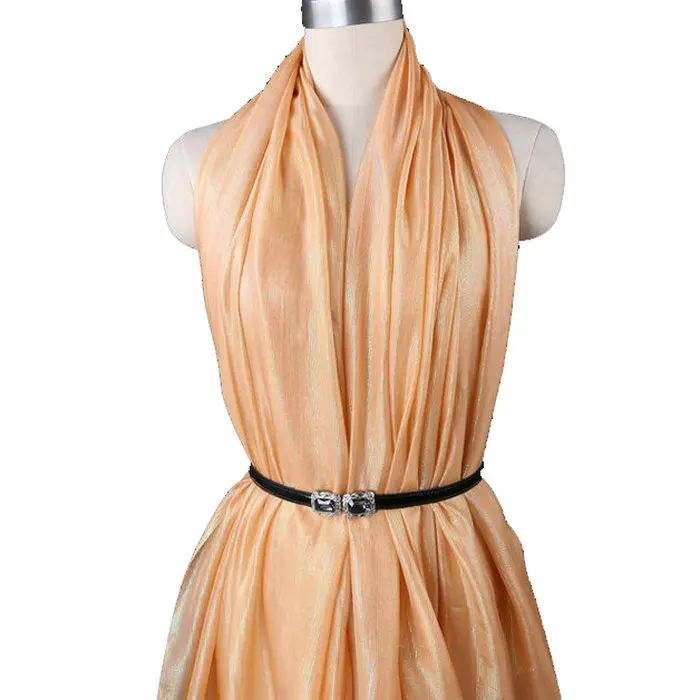 Шелк/металлическая Золотая шелковая шифоновая люрексная ткань