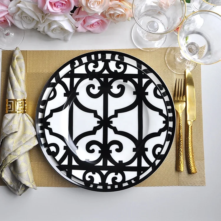 
Unique kitchen dinner plate, black ceramic charger plate wholesale 4 pcs a set 