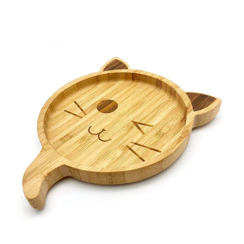 
Eco-friendly wholesale reusable cartoon animal shaped design bamboo baby children feeding charger dinner plates for kids toddler 