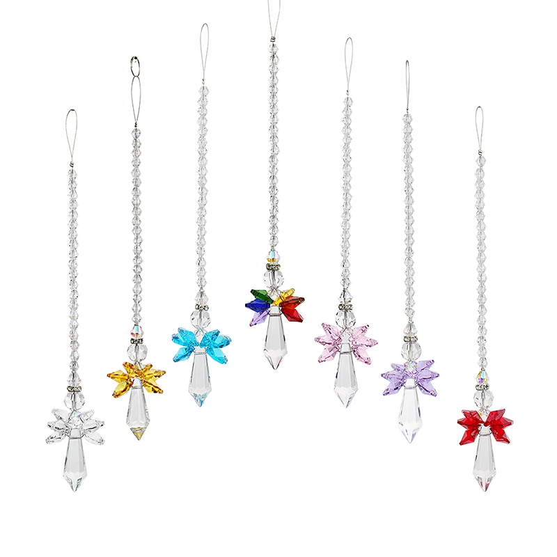 H&D Set of 7,Rainbow Crystal Guardian Angel Chakra Suncatcher Car Charm for Rear View Mirror Suncatcher Home Wedding Party Decor
