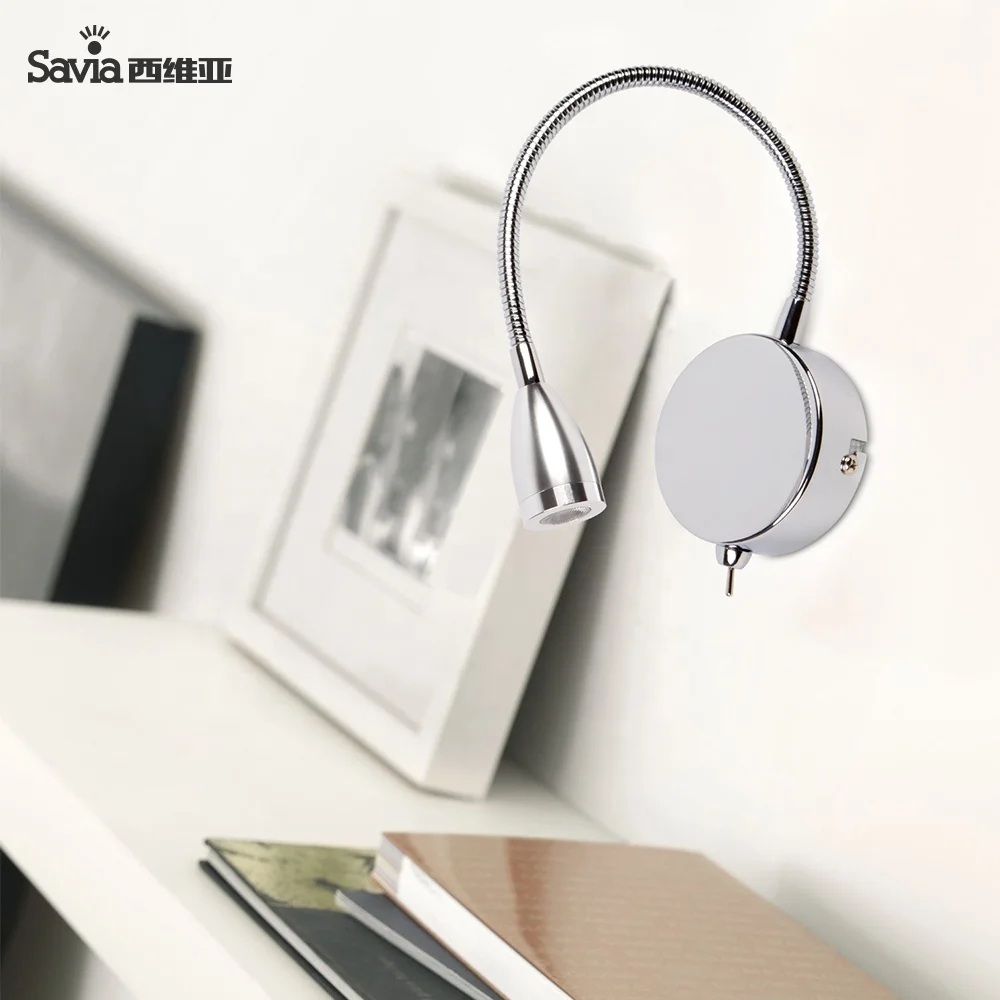 Savia Flexible Gooseneck LED Wall Reading Light Wall Mounted Bedside Lamp 3000K With Switch for Bedroom Office Workbench Hotel