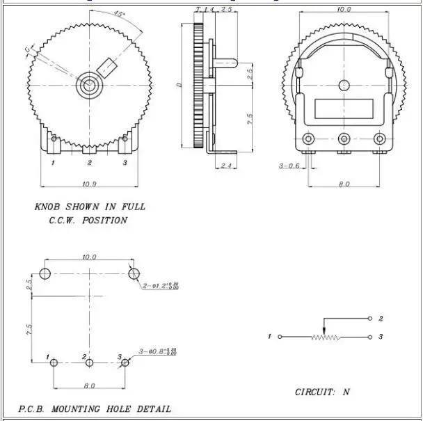b504 thumbwheel potentiometer with switch