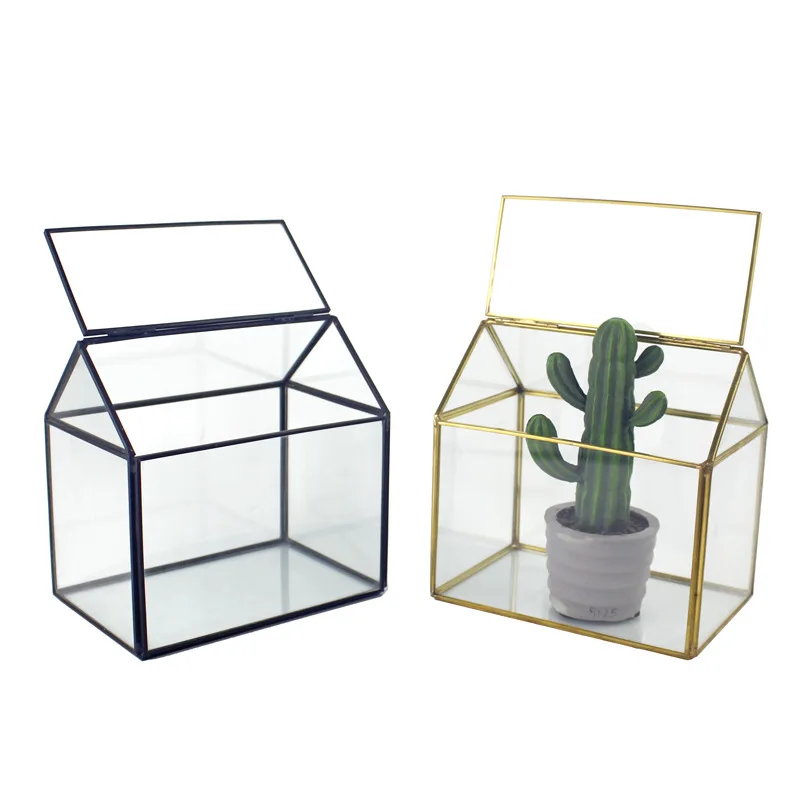 Tabletop Brass Frame Glass House Terrarium for Air Plant and Succulent Plant Display