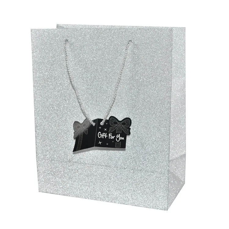 Wholesale best price shopping wrapping silver glitter paper bags for gift packing