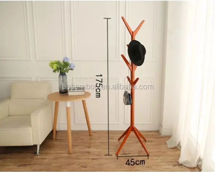 Solid Wood Bamboo Standing Bag Hat Coat Rack