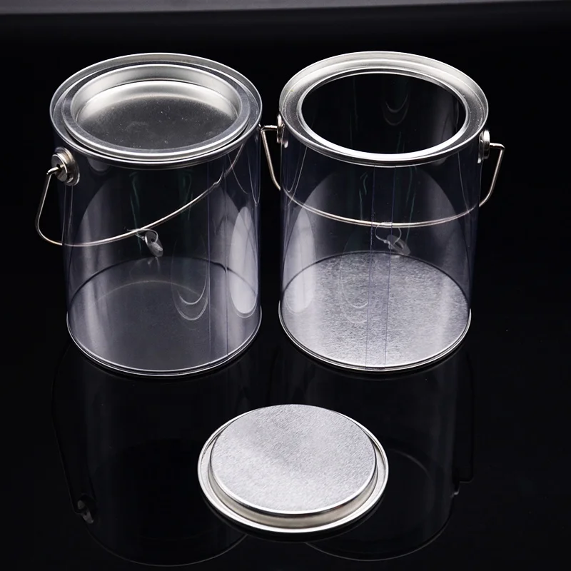 Disposable tin lids and clear PET/PVC plastic cylinder with hand for gifts/candy/food