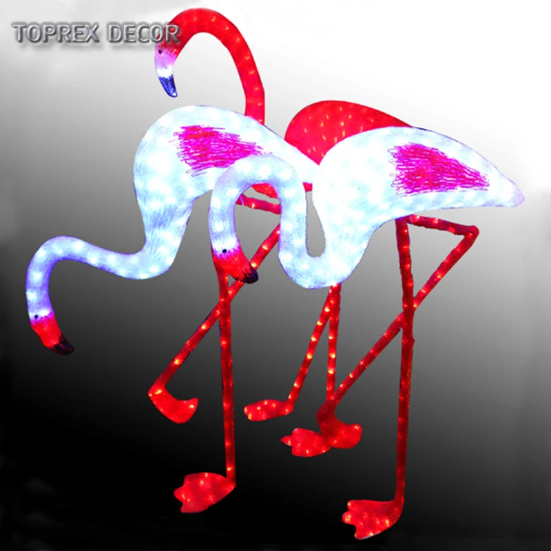 Zoo Garden Park Outdoor Decoration 3D Animal Sculpture LED Flamingo Light