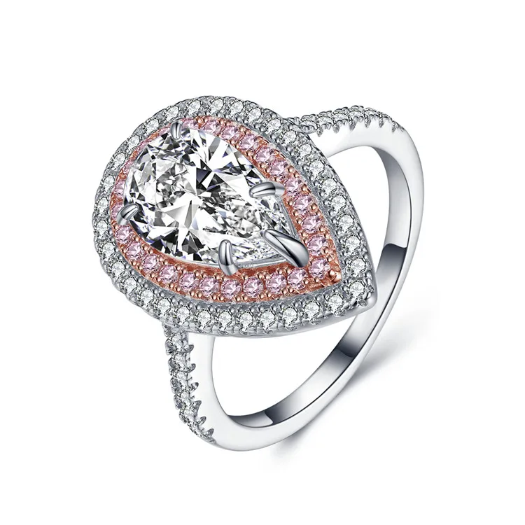 
Jewelry SAR7319 Latest Design 18K White Gold Plated Big Diamond Pear Zircon S925 Sterling Silver Engagement Ring Women Jewelry 