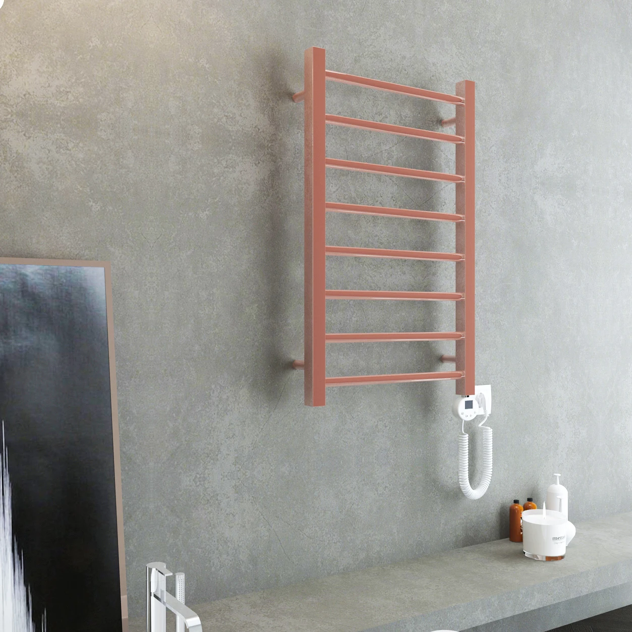 Sunlight Modern Style 800*500 400W Electric Heating Towel Rail Copper Finish