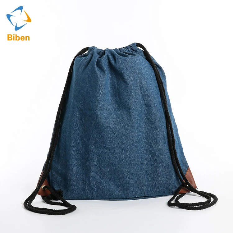 Customized size promotion retail wholesale denim jeans drawstring backpack bag