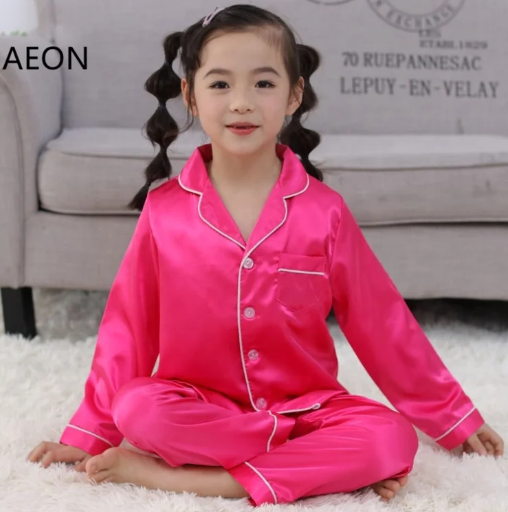 
Toddler Boys and Girls Soft Silk Satin Pajamas Set Pure Color Short and Long Pyjamas Set Sleepwear 