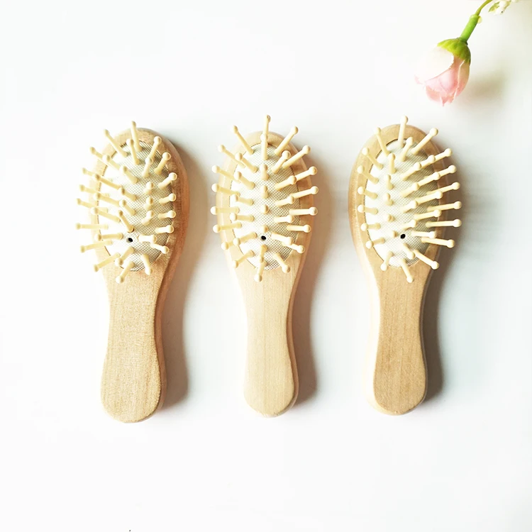 Natural Wooden Paddle Hair Brush Organic Bamboo Bristles Pins Hairbrush And Comb Travel Set