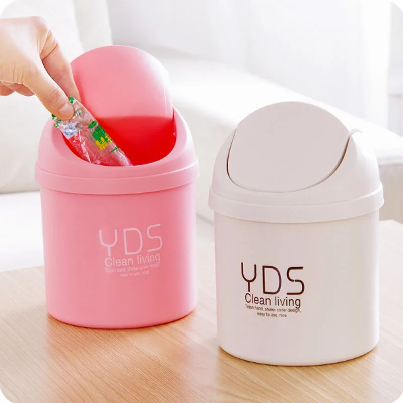 Creative Desktop Mini Trash Can Small Plastic Buckets With Lids Waste Bin Garbage Basket