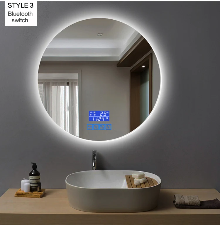  Горячие продукты оптовая продажа умное круглое настенное зеркало для отеля светодиодное с сенсорным экраном