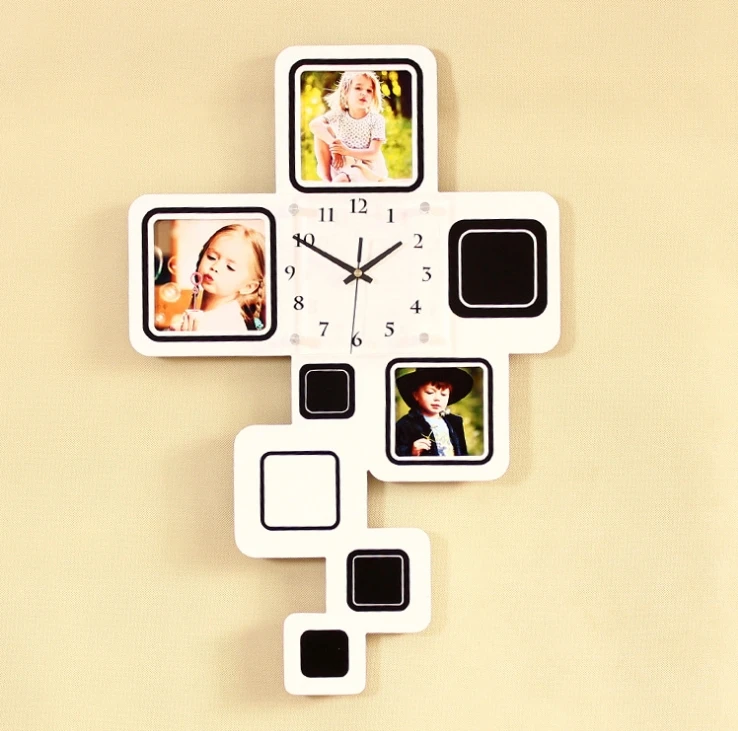 Wooden creative clock photo frame Modern creative living room combination photo frame