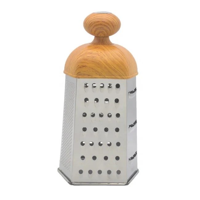 BPA Free Multifunction Stainless Steel Chocolate Slicer Coconut Cheese Grater with Wooden Transfer Coating Plastic Handle