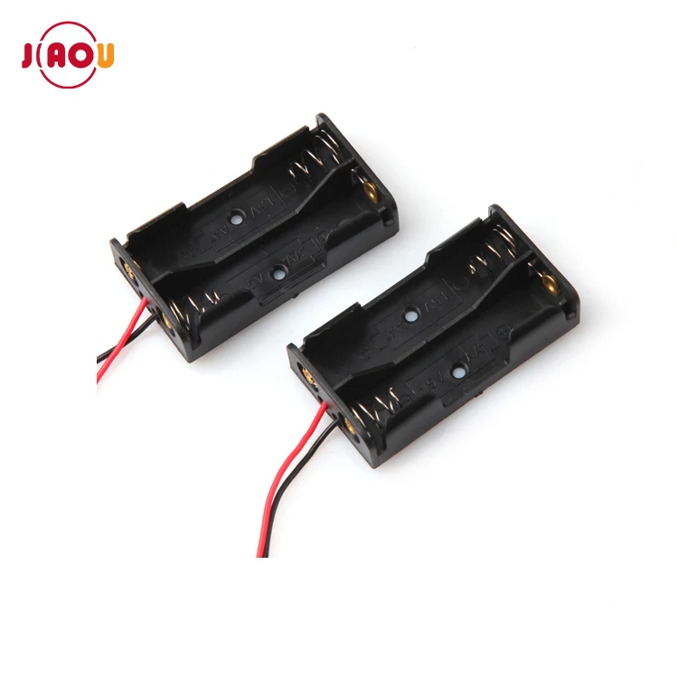 JIAOU  Plastic Black 2xAA 3V battery Holder/ Battery Storage Case Box with wire leads