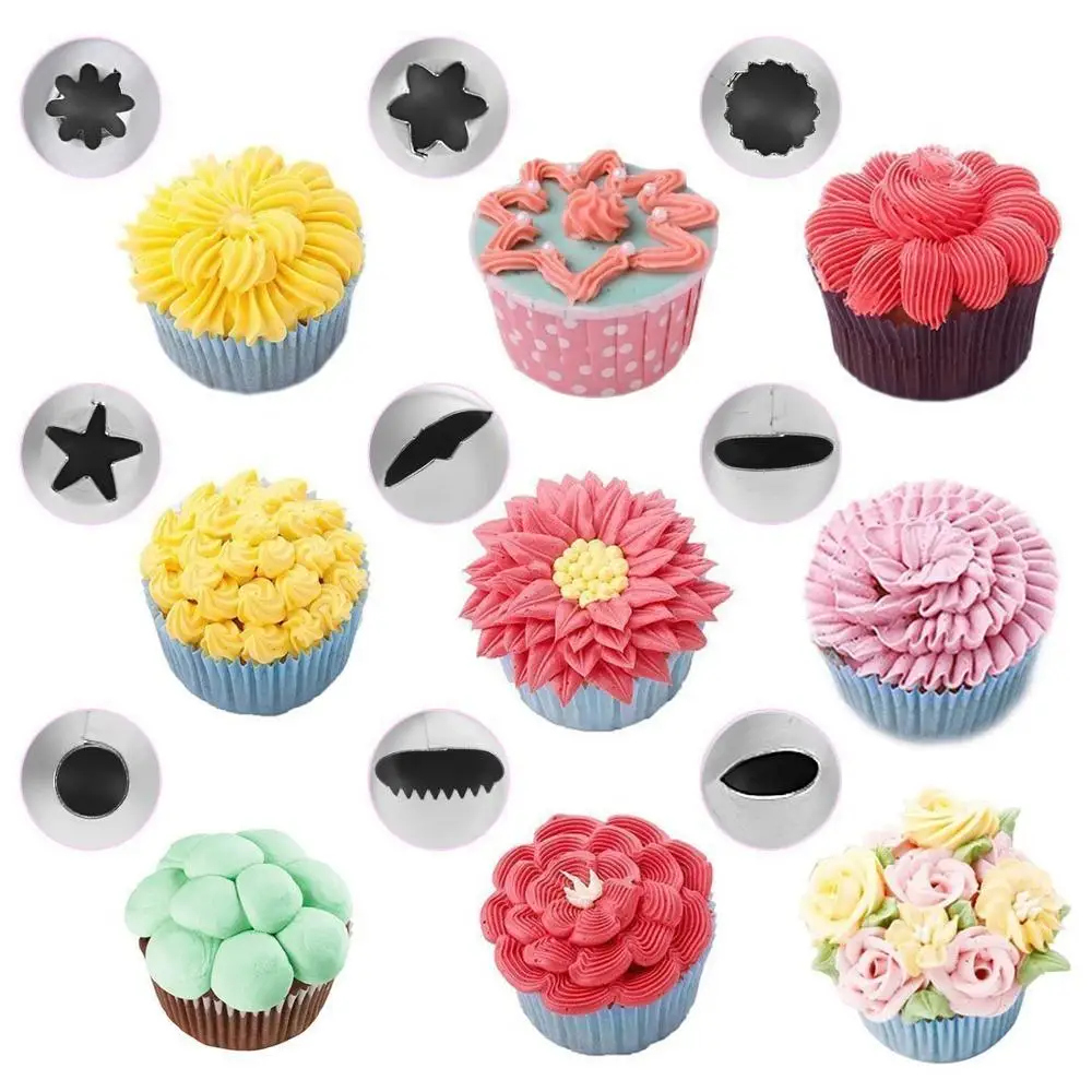 Cake Piping Icing Nozzles Tips Stainless Steel Baking Tools Cupcake Supplies Kit Korean Russian Pastry Cake Decorating Icing Tip