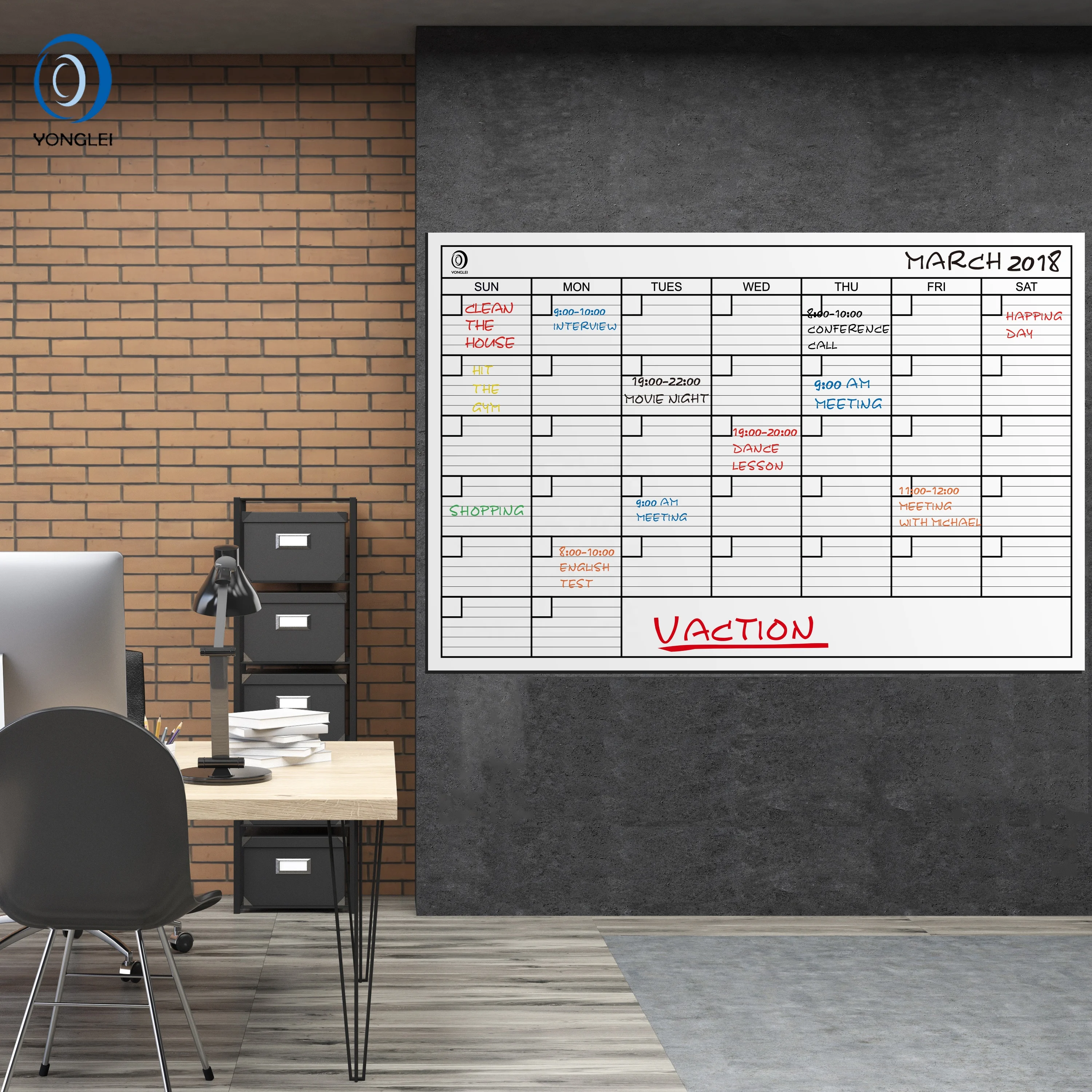 001-5A1 Dry erase reusable wall calendar laminated wall planner calendar blank calendar poster