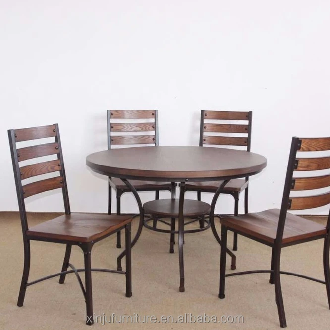 Мебель обеденный стол современный круговой woodiness металлические ноги dinning дешевые Ресторан столы и стулья дизайн круглый стол
