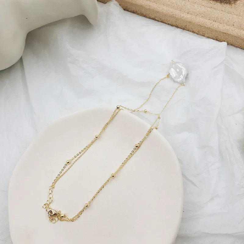 girls real 18k gold plated brass chain baroque irregular pearl necklace double multilayer gold plated real freshwater necklace