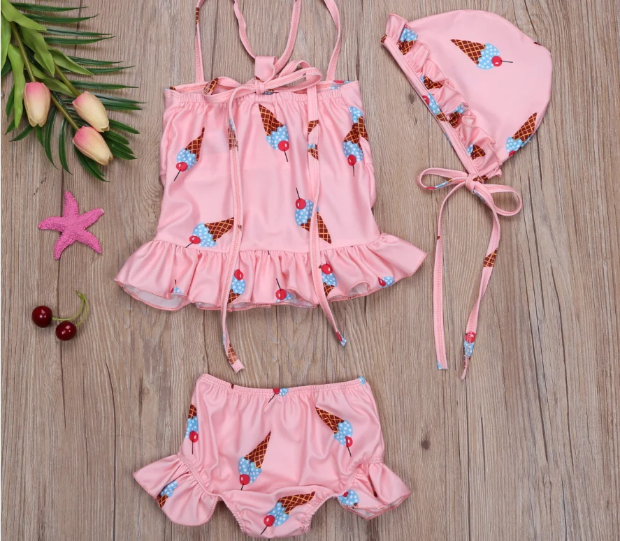 2019 New Design Bathing Suit Swimwear Bikini Set Tankini Swimsuit with Hat 3pcs/set