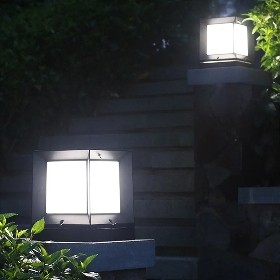 Outdoor Waterproof LED Solar Gate Light SMD E27 Square Column Main Gate Pillar Light