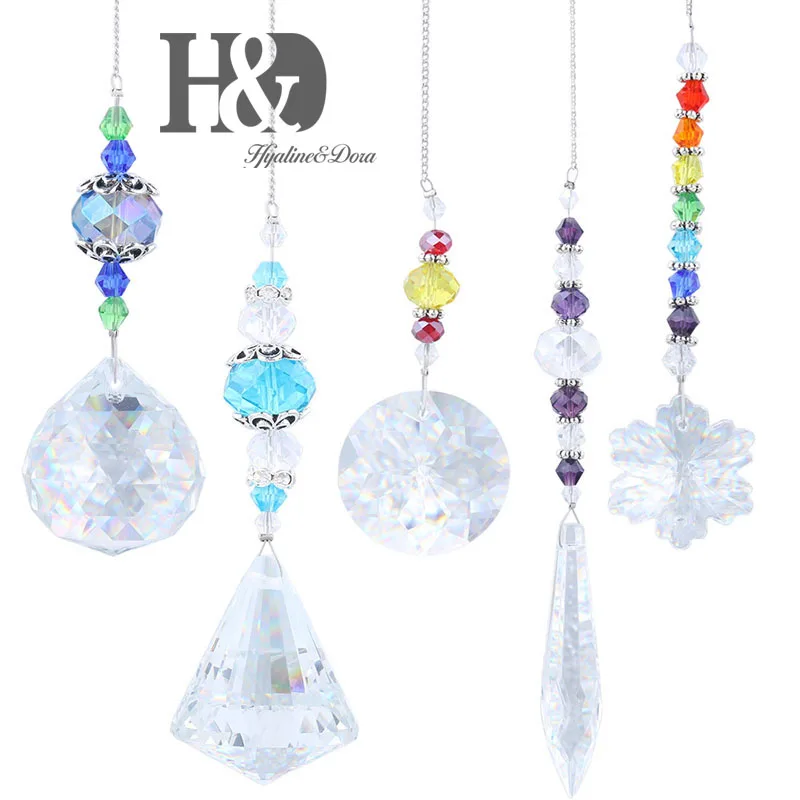 H&D Chandelier Suncatchers Prisms Glass Rainbow Maker Chakra Hanging Suncatcher Window Sun Catcher Gift,Pack of 5