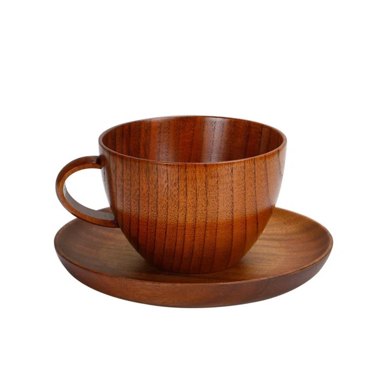 Hot Selling  Natural Jujube Big Coffee Mugs,Japanese Brown Wood Soup Bowls with Handle