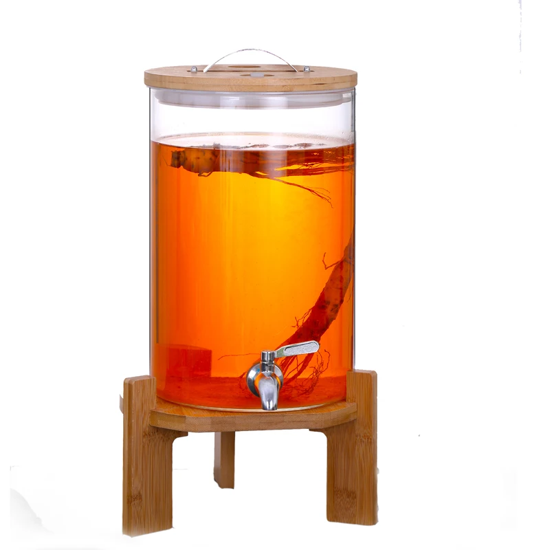 Hot selling 5L 7.5L 10L glass barrel with tap and lids beverage juice barrels
