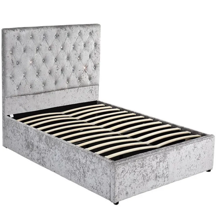 Velvet gas lift storage  bed frame double queen king size