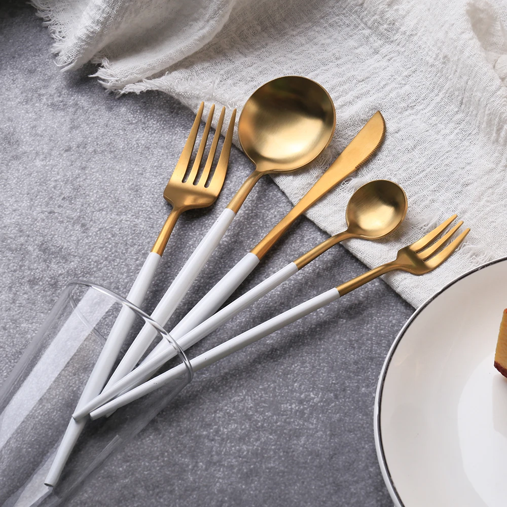 
High quality 304 stainless steel salad serving fork white gold flatware 