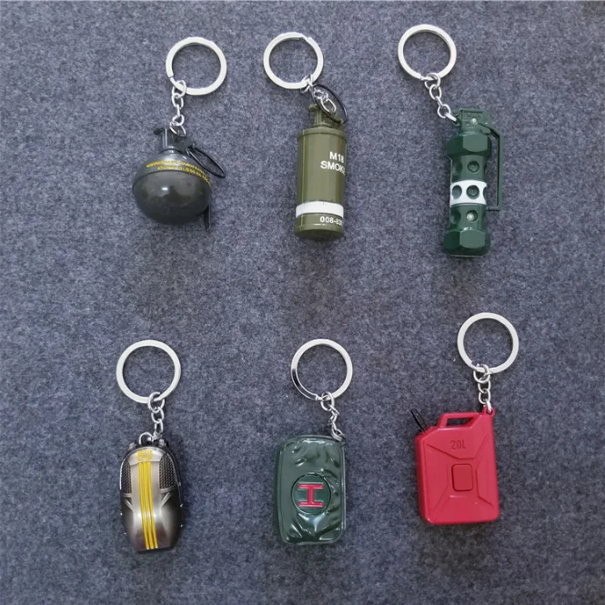 
New Design Metal custom keychain,key chain,key ring Grenade smoke bomb explosion bomb medical kit petrol barrel parachute 