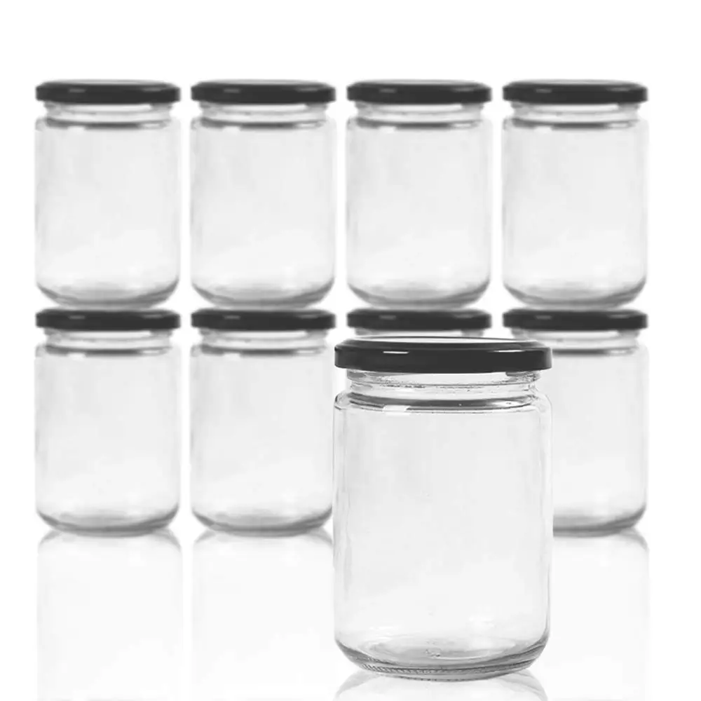 250ml Round 8 oz Glass Jars with Black Metal Lid Canning Jars for Jam Honey Arts and Gift Holder