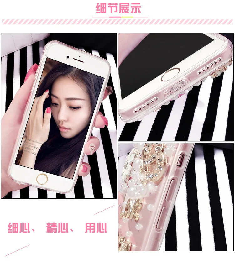 
Pearl encrusted phone cases luxurious with diamond mobile phone bags & case with strap for women for iPhone 