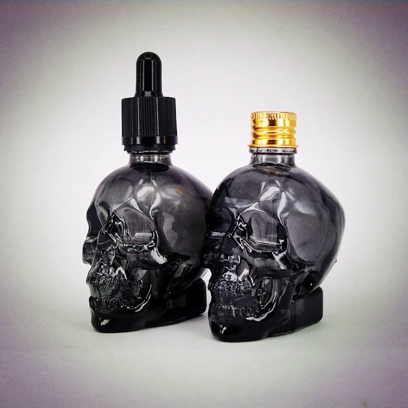 60 мл 2 унц. Черный Стеклянный Череп капельницы бутылка для электронной жидкости сок и косметические масла
