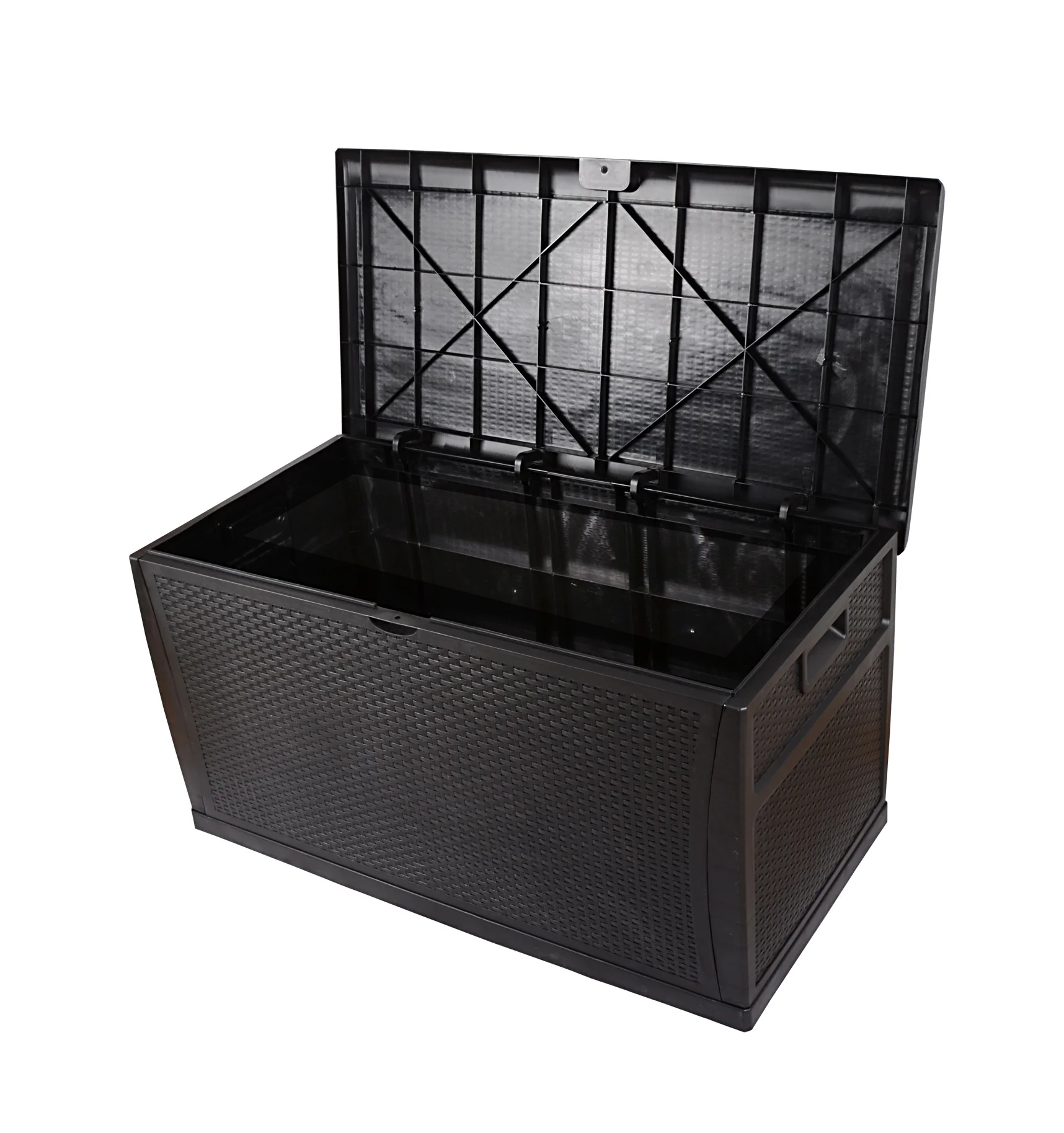 
450 Liter 118 Gallon Plastic Waterproof Wicker Rattan Outdoor Garden Cushion Storage Chest Box with Handles Lids 