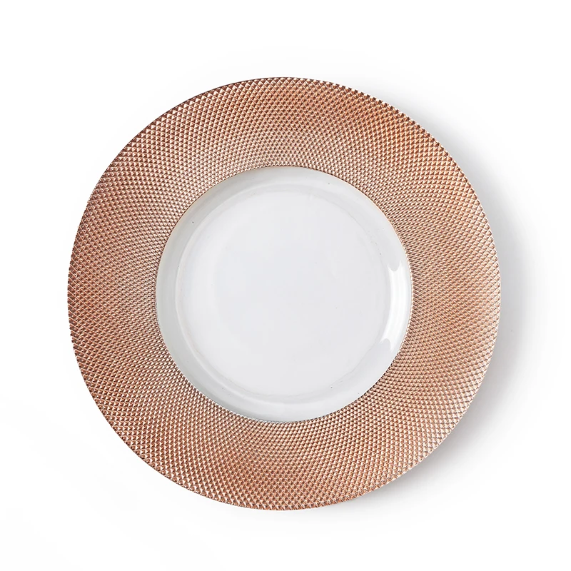Rose Gold Clear Glass Charger Plates Manufacturer, Plate Charger#