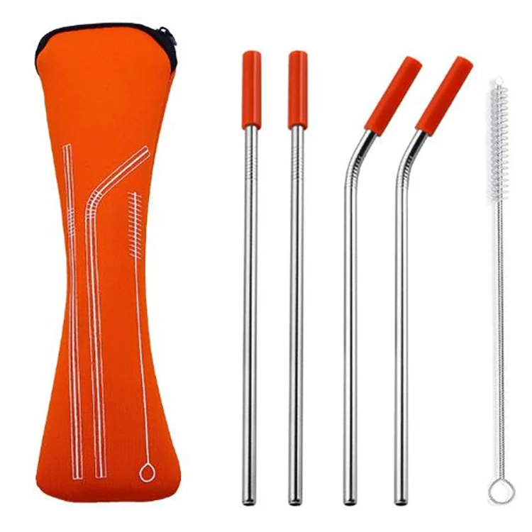 
Wholesale Custom Logo Reusable Stainless Steel 304 Drinking Straws Metal Straw with Silicone Tips & Cleaning Brush Straw 