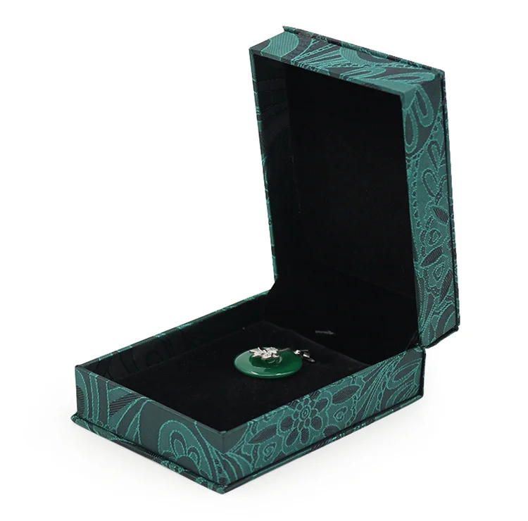 Wholesale wenzhou green fashion brocade cloth jewelry box chain necklace gift wrap box for ring