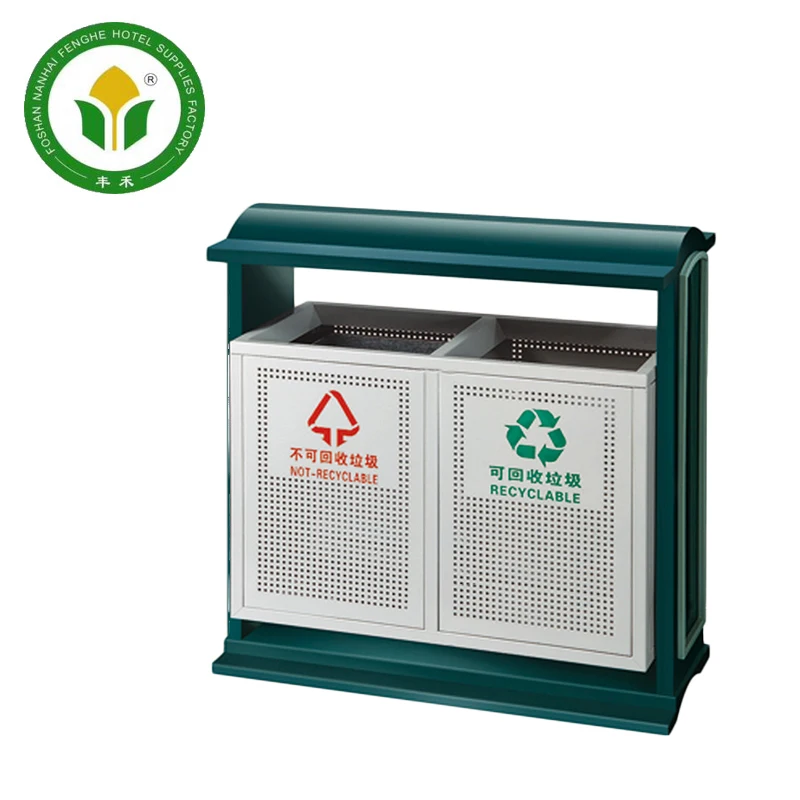 Outside green recycling iron container garbage bin waste bin trash bin