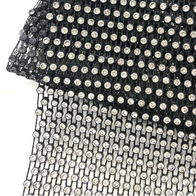 S069 plastic crystal trimming rhinestone plastic trimming rhinestone mesh fabric for dress