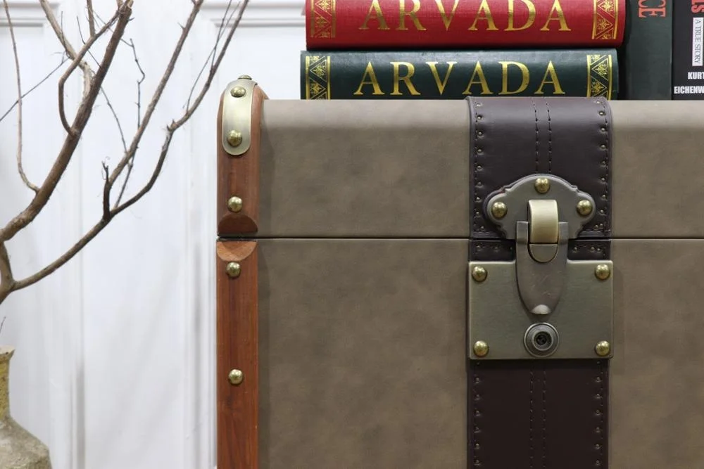 vintage PU exterior aviator range side table with wooden trimed