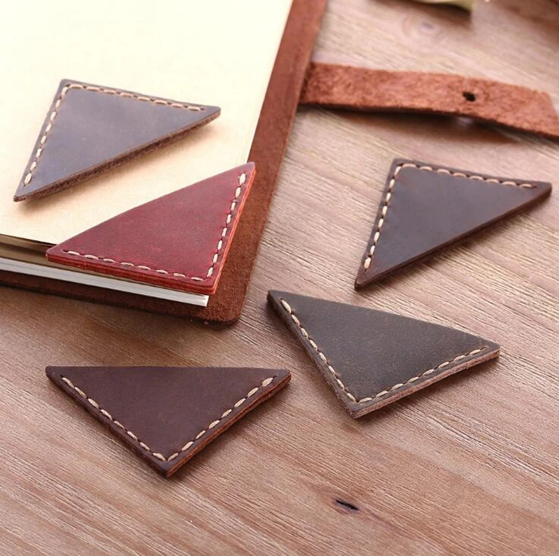 Dreamtop DTF283 fashion triangles readers bookmark crazy horse cowhide leather bookmark blank