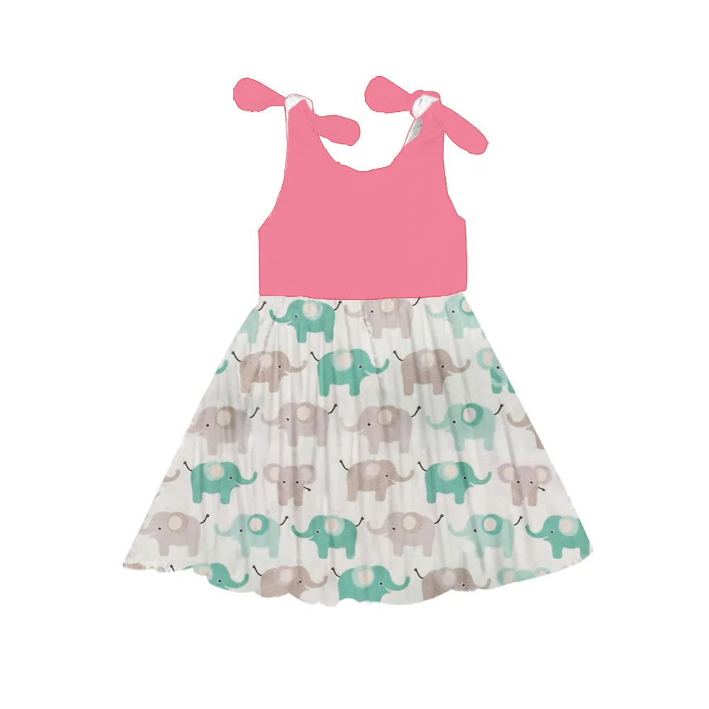 
Custom baby girl milk silk elephant pattern printed dress girls party dresses princess wedding 