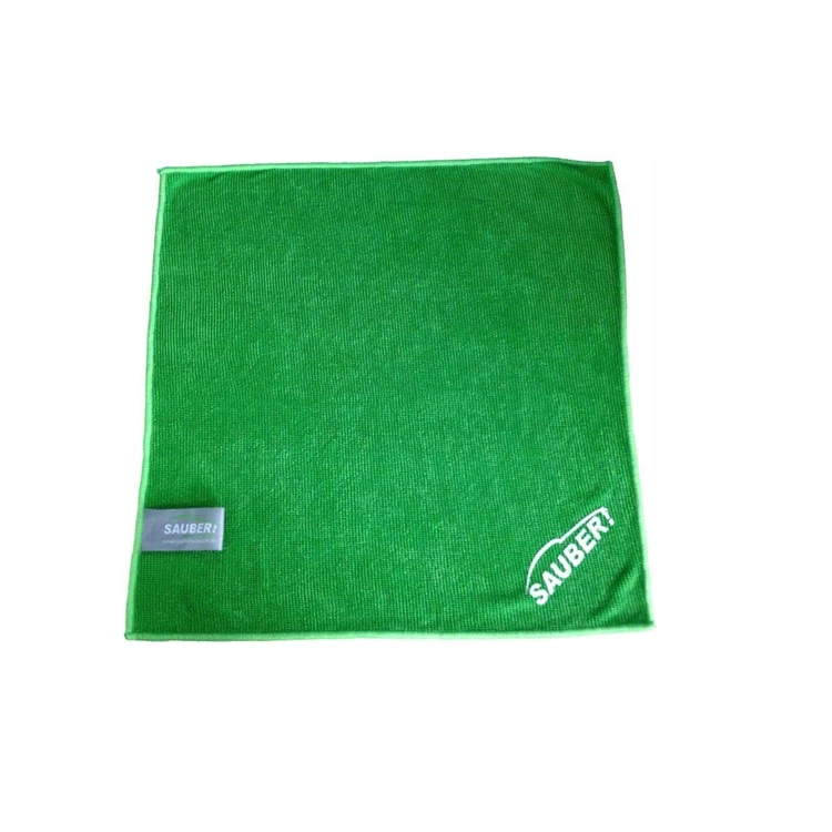 green microfiber 3M car cleaning cloth terry towel with white logo printed