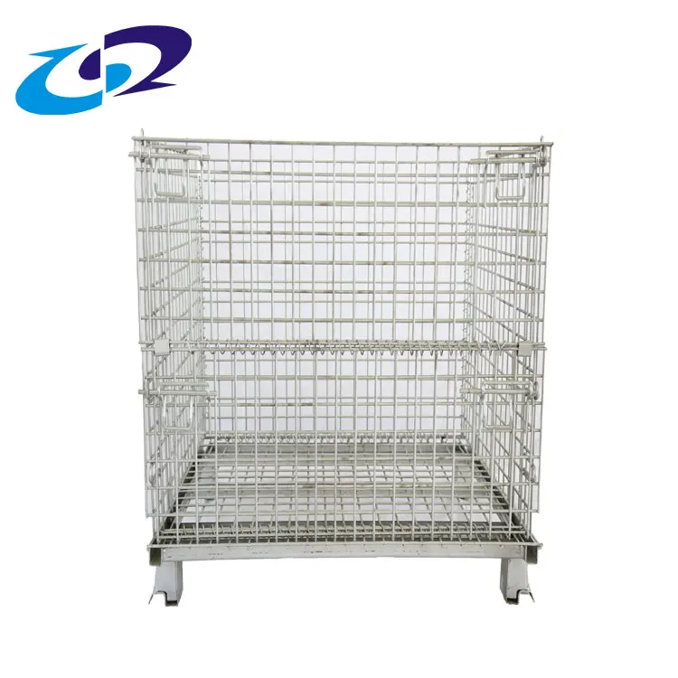 Forklift steel folding wire basket warehouse pallet cage