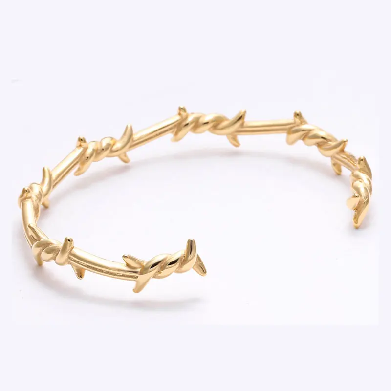 2021 Fashion  Women Jewelry Cuff Open Bangle Bracelet Stainless Steel Barbed Twist Wire thorn adjustable bangle for men